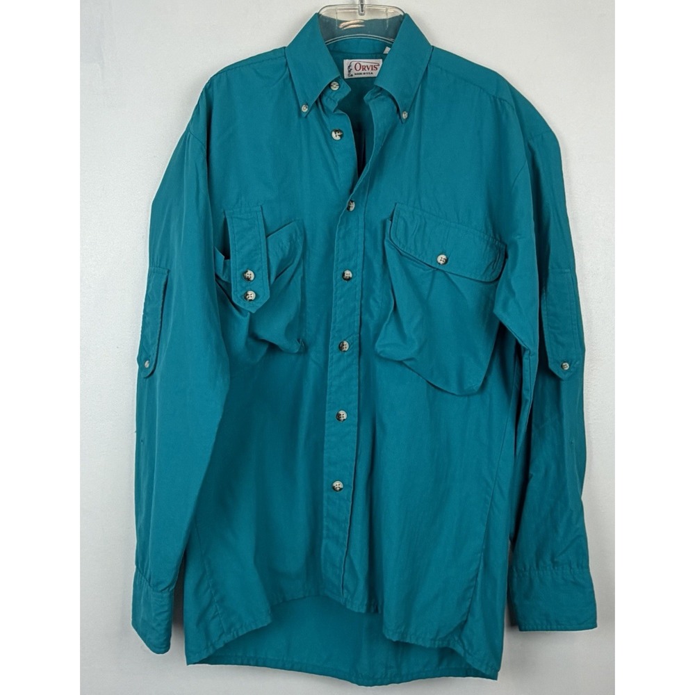 Vintage 90s Orvis Fly Fishing Button Shirt Mens XS Teal Long Sleeve Casual USA